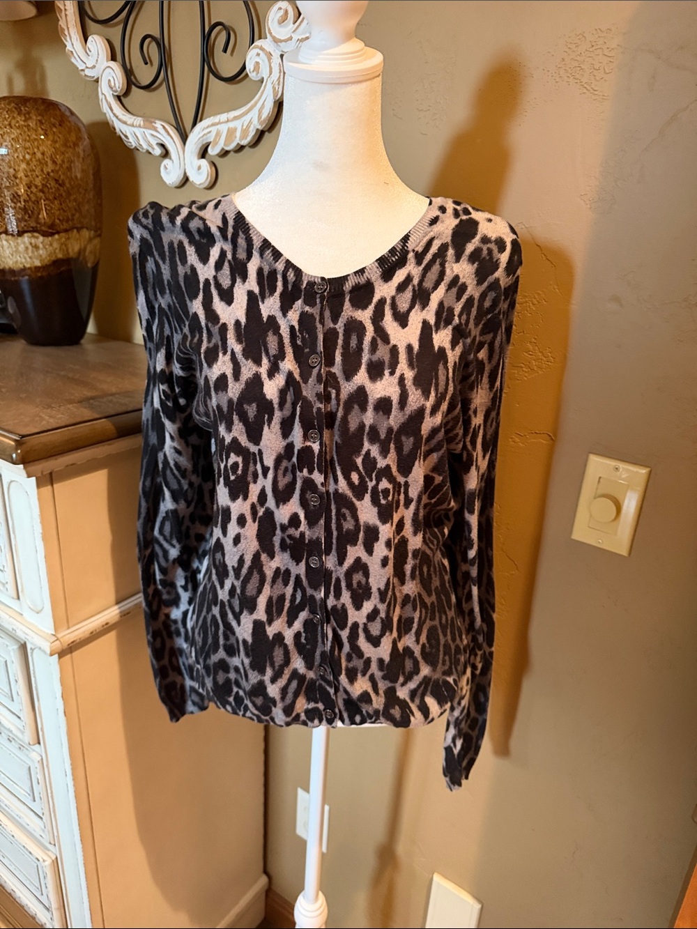The Limited Leopard-Print Button Cardigan - Black and Cream